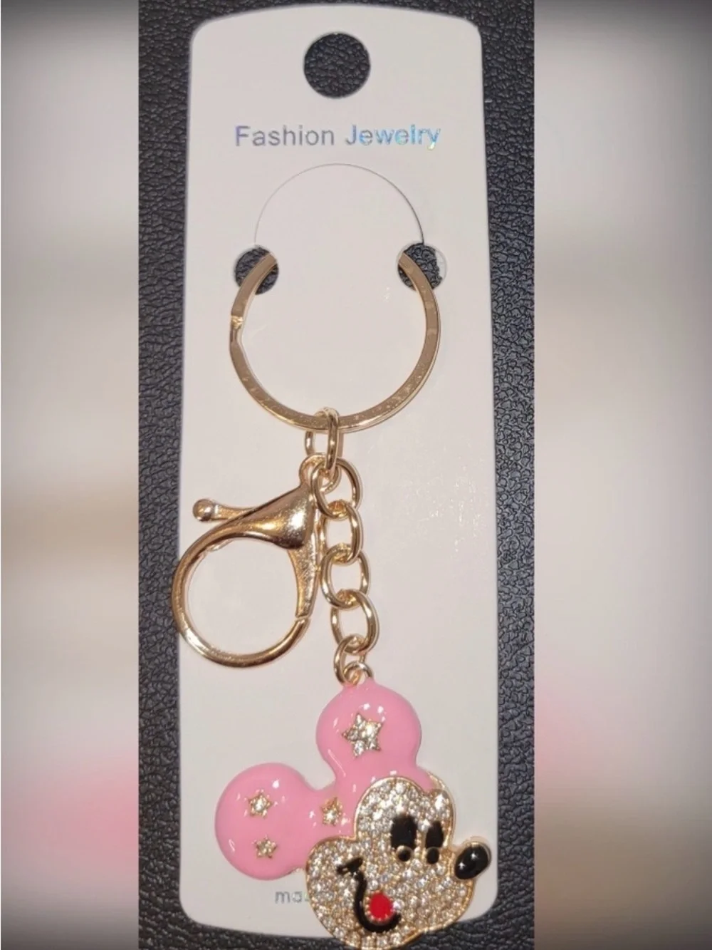 NEW Gold & Pink Rhinestone Mickey Mouse Bag Charm Keychain